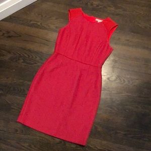 Red and Pink Herringbone Shift Dress